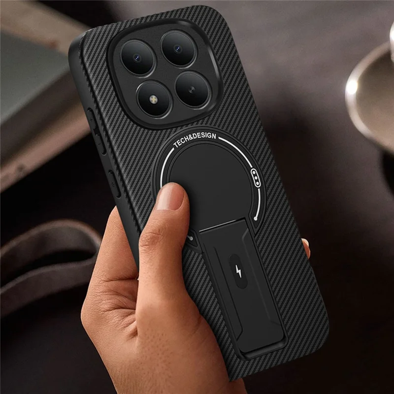 Phone Case For Xiaomi Poco M8 Pro 5G  /  Redmi Note 15 Pro+ 5G (Global) Carbon Fiber Texture PC + TPU Phone Cover with Kickstand - Black