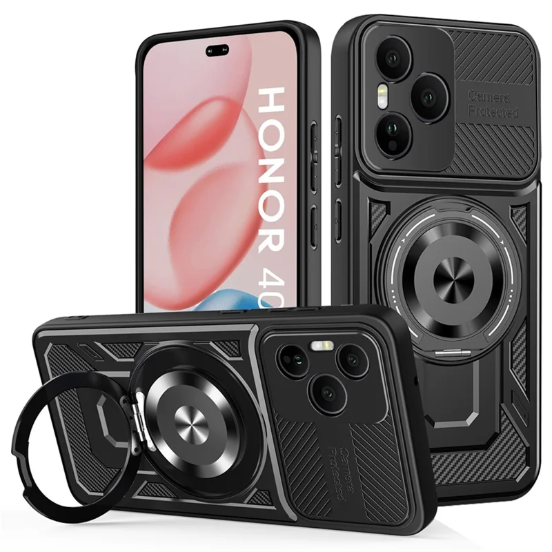 For Honor 400 Pro 5G (Global) Magnetic Case Rotating Kickstand TPU + PC Phone Cover - Black