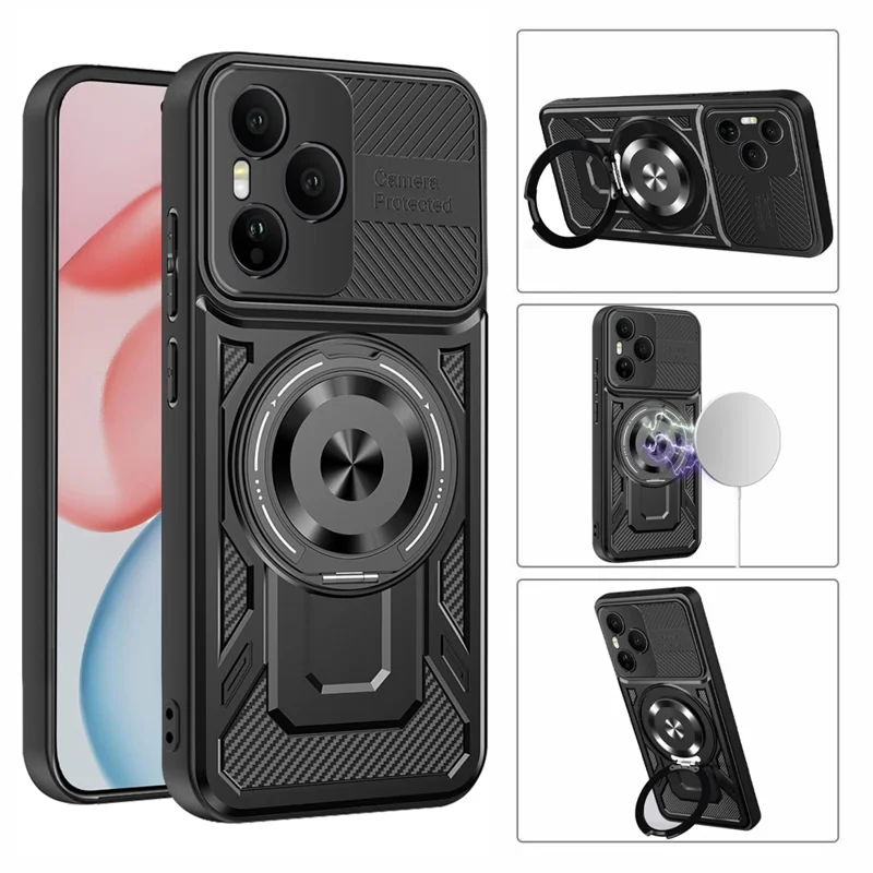 For Honor 400 Pro 5G (Global) Magnetic Case Rotating Kickstand TPU + PC Phone Cover - Black