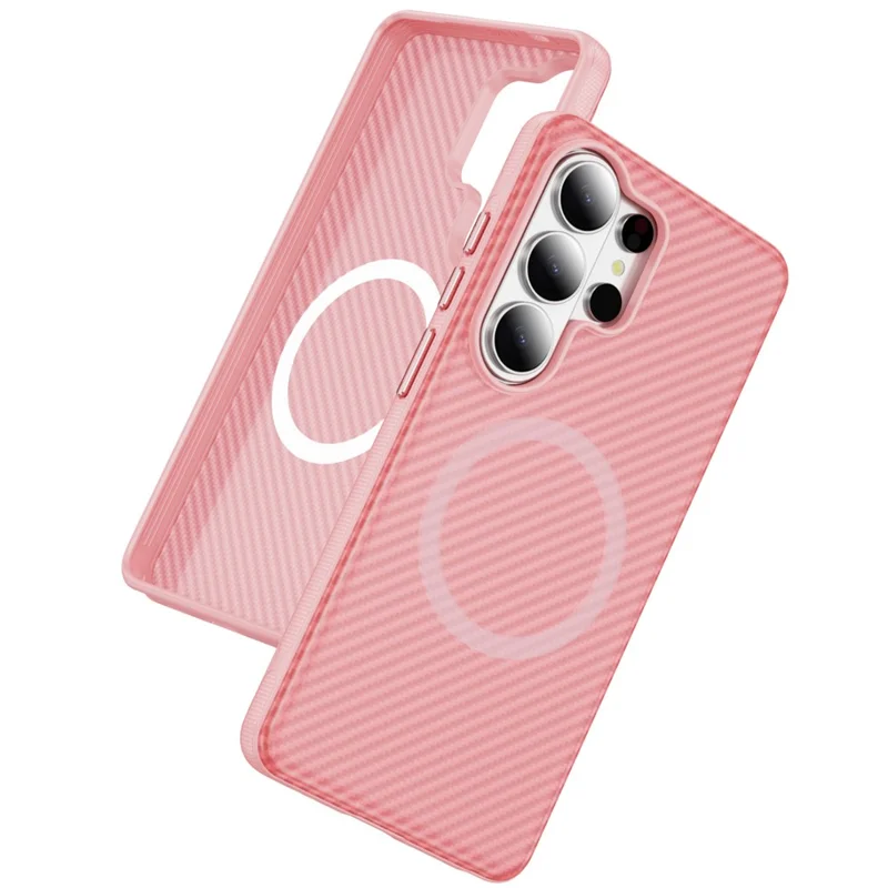 For Samsung Galaxy S26 Ultra Magnetic Phone Case Carbon Fiber Texture PC TPU Back Cover - Pink