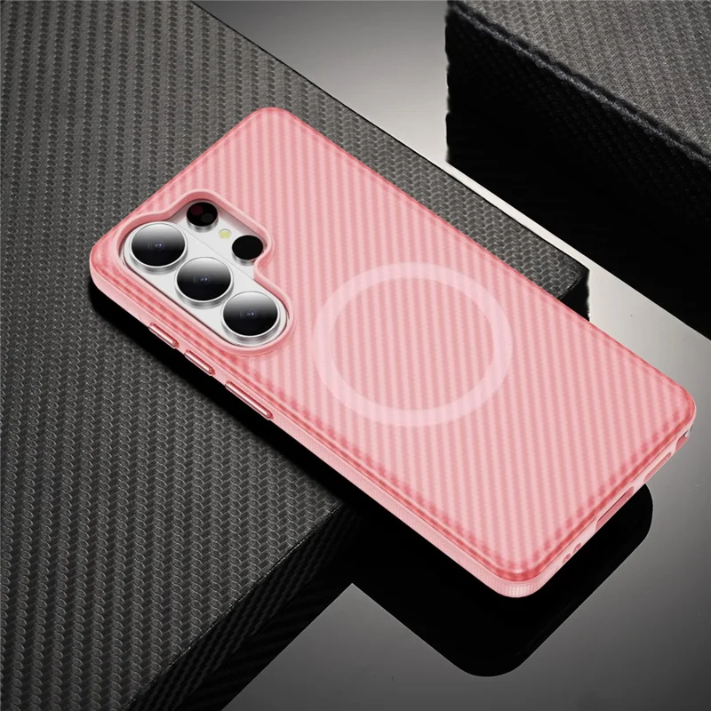 For Samsung Galaxy S26 Ultra Magnetic Phone Case Carbon Fiber Texture PC TPU Back Cover - Pink