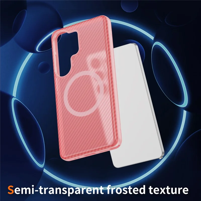 For Samsung Galaxy S26 Ultra Magnetic Phone Case Carbon Fiber Texture PC TPU Back Cover - Pink