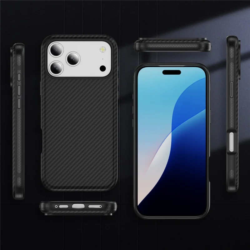 For iPhone 17 Pro Magnetic Phone Case Carbon Fiber Texture PC TPU Back Cover - Black