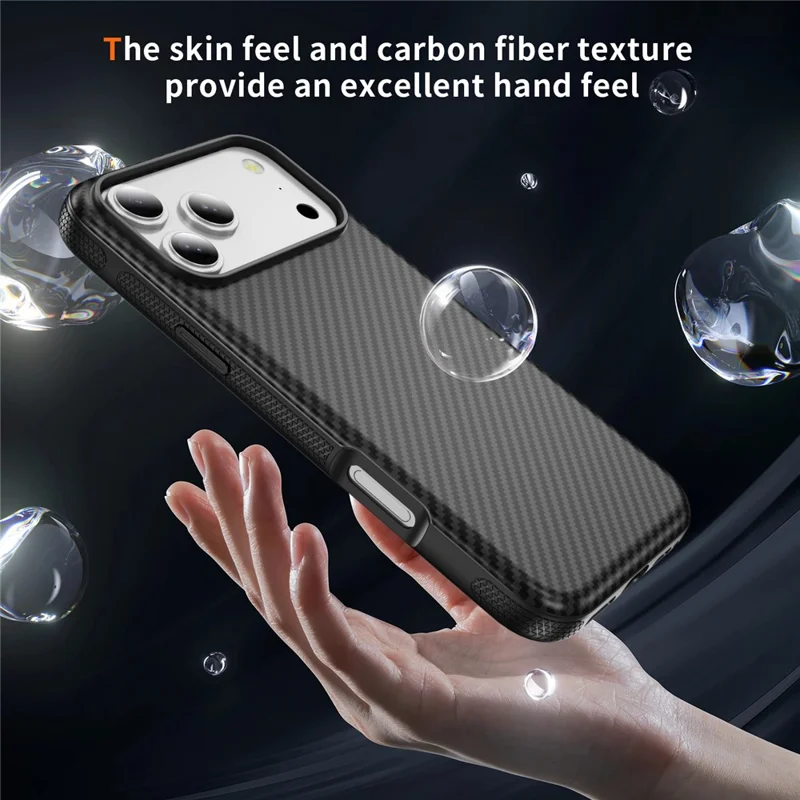 For iPhone 17 Pro Magnetic Phone Case Carbon Fiber Texture PC TPU Back Cover - Black