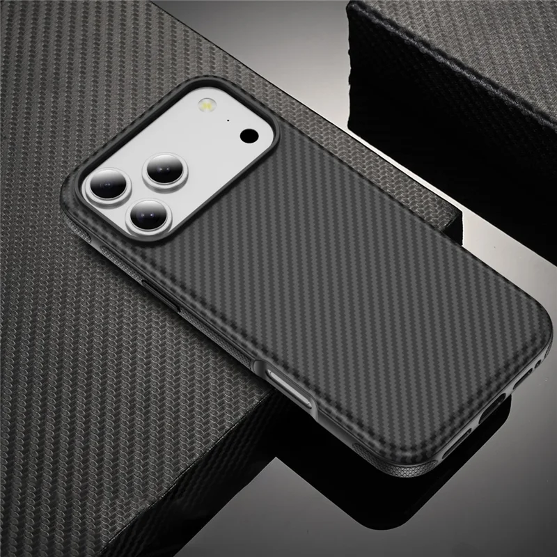 For iPhone 17 Pro Magnetic Phone Case Carbon Fiber Texture PC TPU Back Cover - Black