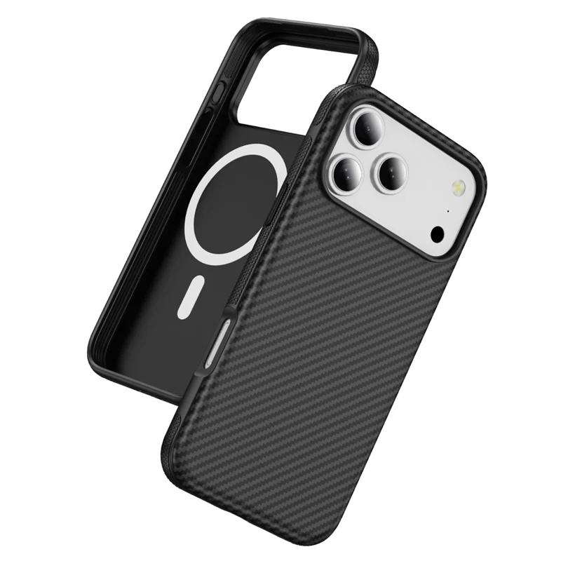 For iPhone 17 Pro Max Magnetic Phone Case Carbon Fiber Texture PC TPU Back Cover - Black