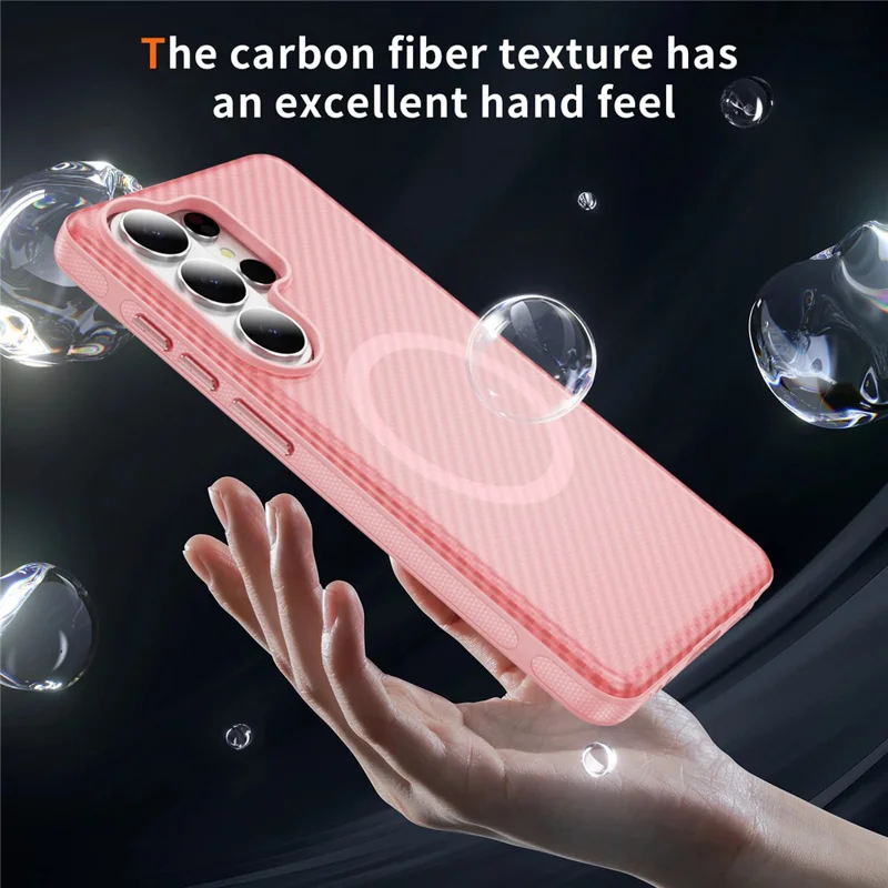 For Samsung Galaxy S25 Ultra Magnetic Phone Case Carbon Fiber Texture PC TPU Back Cover - Pink