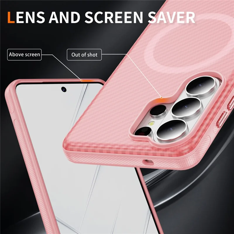 For Samsung Galaxy S25 Ultra Magnetic Phone Case Carbon Fiber Texture PC TPU Back Cover - Pink