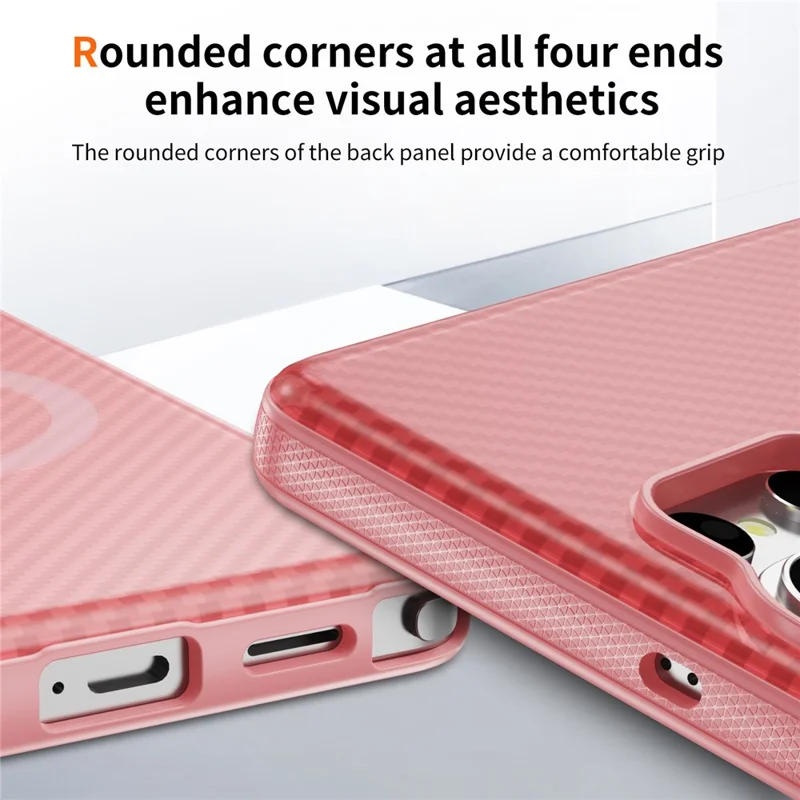 For Samsung Galaxy S25 Ultra Magnetic Phone Case Carbon Fiber Texture PC TPU Back Cover - Pink
