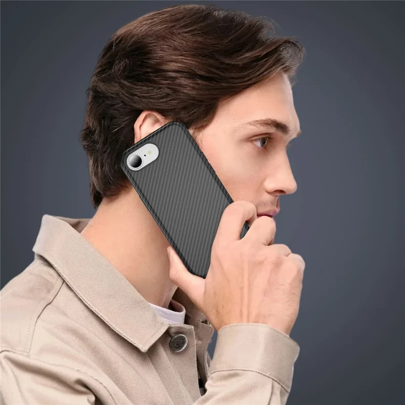 For iPhone 16e Magnetic Phone Case Carbon Fiber Texture PC TPU Back Cover - Black