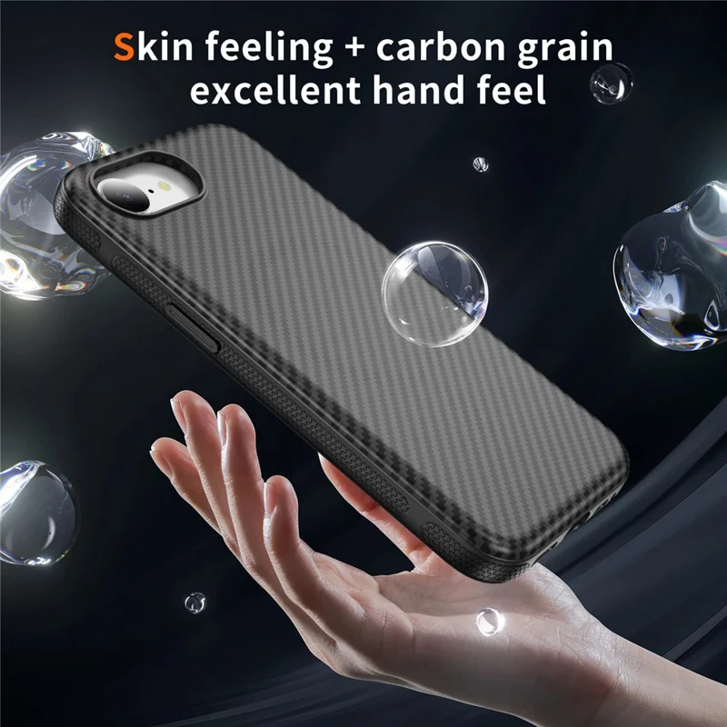 For iPhone 16e Magnetic Phone Case Carbon Fiber Texture PC TPU Back Cover - Black