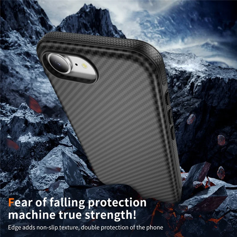 For iPhone 16e Magnetic Phone Case Carbon Fiber Texture PC TPU Back Cover - Black