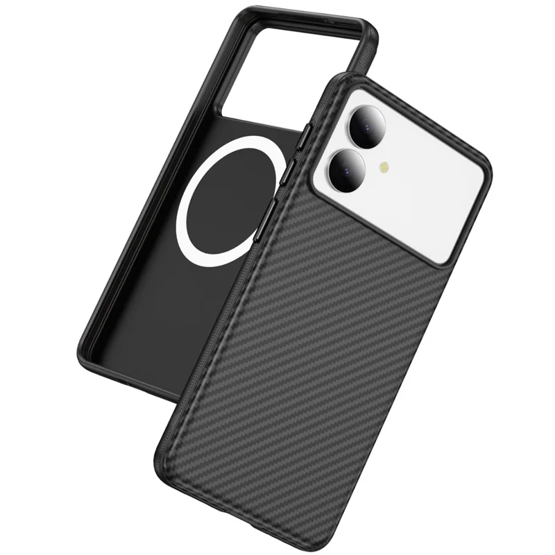 For Samsung Galaxy S26 Edge Magnetic Phone Case Carbon Fiber Texture PC TPU Back Cover - Black