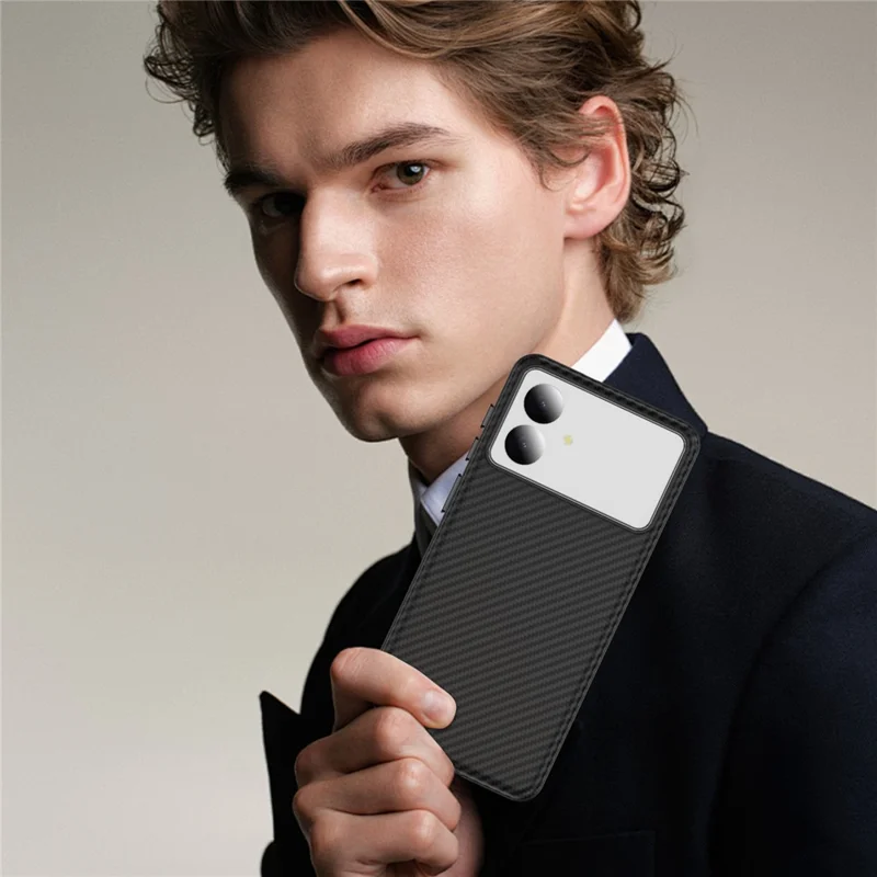 For Samsung Galaxy S26 Edge Magnetic Phone Case Carbon Fiber Texture PC TPU Back Cover - Black