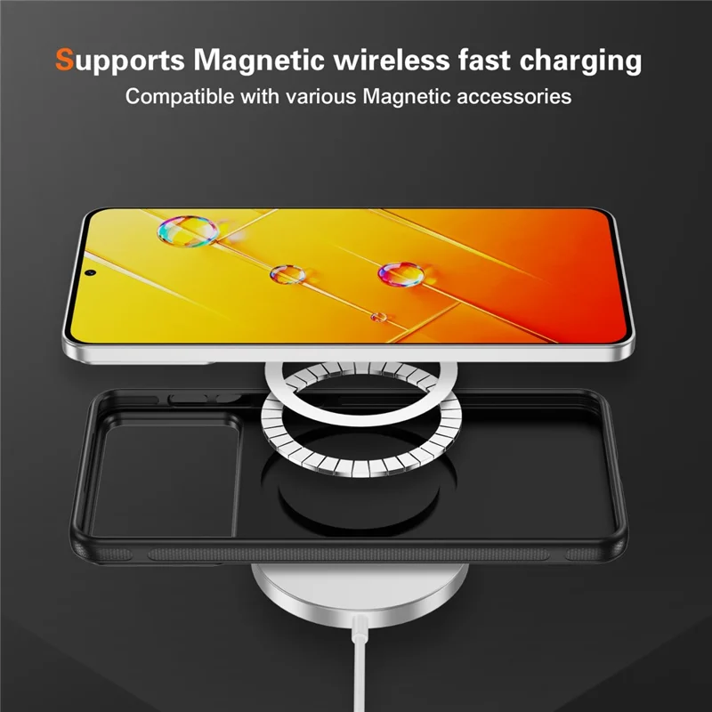 For Samsung Galaxy S26 Edge Magnetic Phone Case Carbon Fiber Texture PC TPU Back Cover - Black