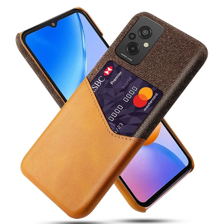 Porte-cartes de Boîtier de Téléphone Protecteur Pour Xiaomi Redmi 11 Prime 4G, Texture en Tissu pu en Cuir en Revêtement PC Portable de Téléphone - Brun