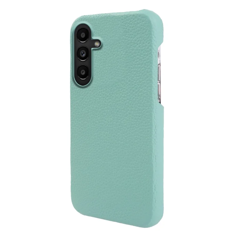 For Samsung Galaxy S25 Magnetic Case Litchi Texture Genuine Cow Leather + PC Shockproof Phone Back Cover - Mint Green