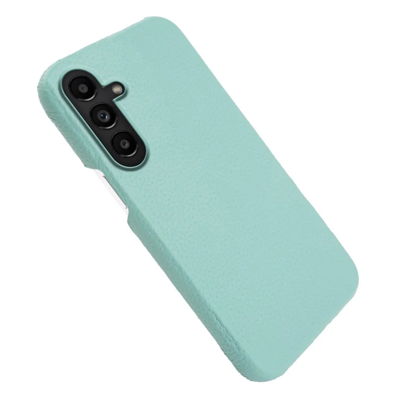 For Samsung Galaxy S25 Magnetic Case Litchi Texture Genuine Cow Leather + PC Shockproof Phone Back Cover - Mint Green