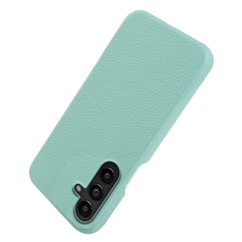 For Samsung Galaxy S25 Magnetic Case Litchi Texture Genuine Cow Leather + PC Shockproof Phone Back Cover - Mint Green