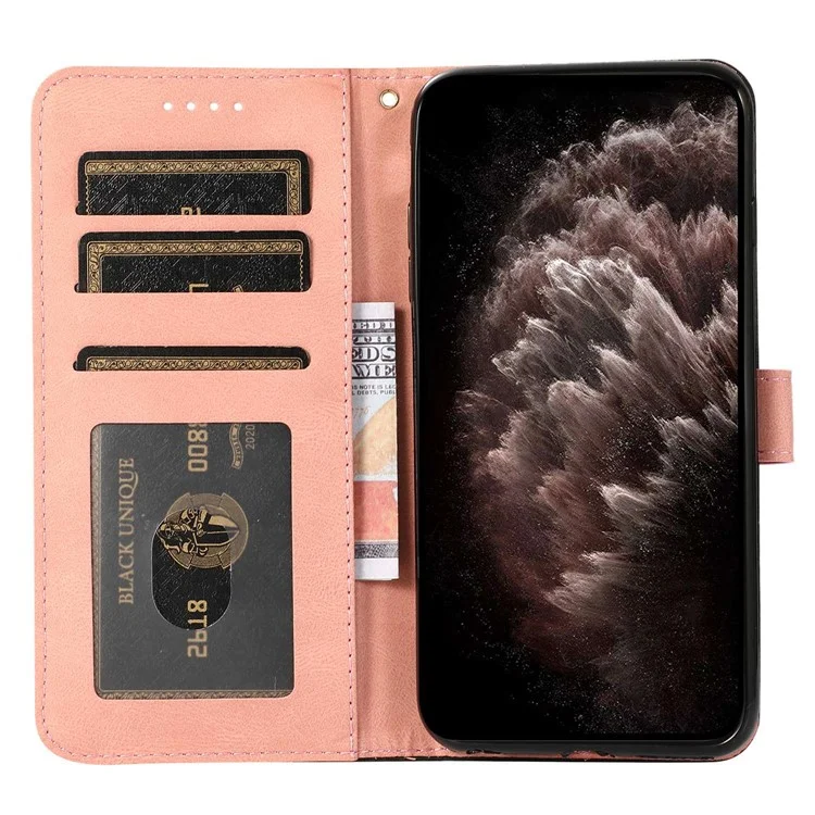 Étui de couleur Splicing en cuir PU pour Xiaomi Redmi A1 4G / A2 4G, étui portefeuille pour téléphone portable avec fonction support et dragonne - Noir / Rose