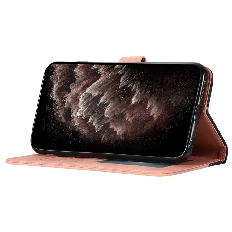 Étui de couleur Splicing en cuir PU pour Xiaomi Redmi A1 4G / A2 4G, étui portefeuille pour téléphone portable avec fonction support et dragonne - Noir / Rose