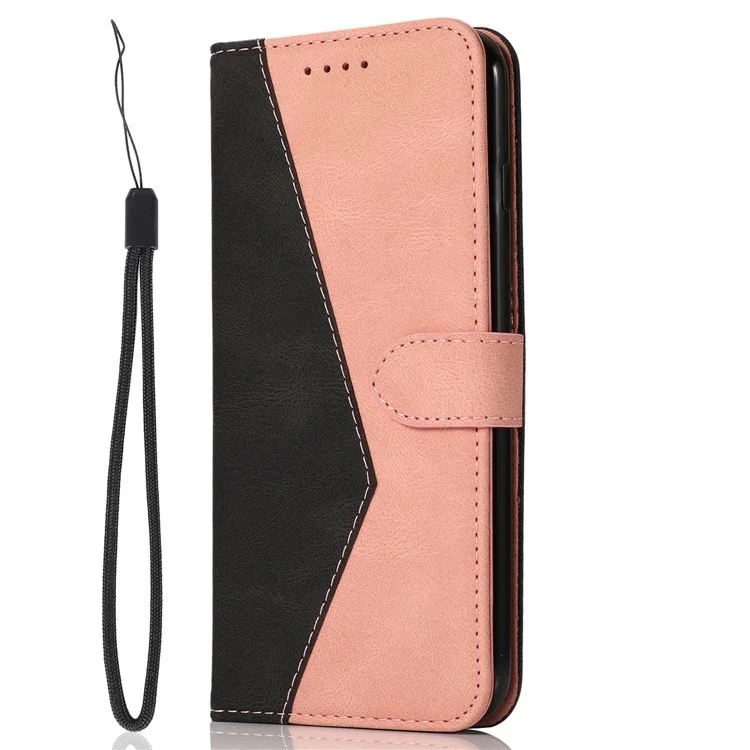 Étui de couleur Splicing en cuir PU pour Xiaomi Redmi A1 4G / A2 4G, étui portefeuille pour téléphone portable avec fonction support et dragonne - Noir / Rose