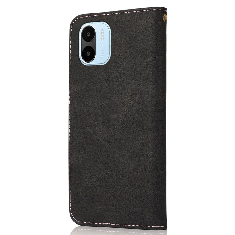 Étui de couleur Splicing en cuir PU pour Xiaomi Redmi A1 4G / A2 4G, étui portefeuille pour téléphone portable avec fonction support et dragonne - Noir / Rose