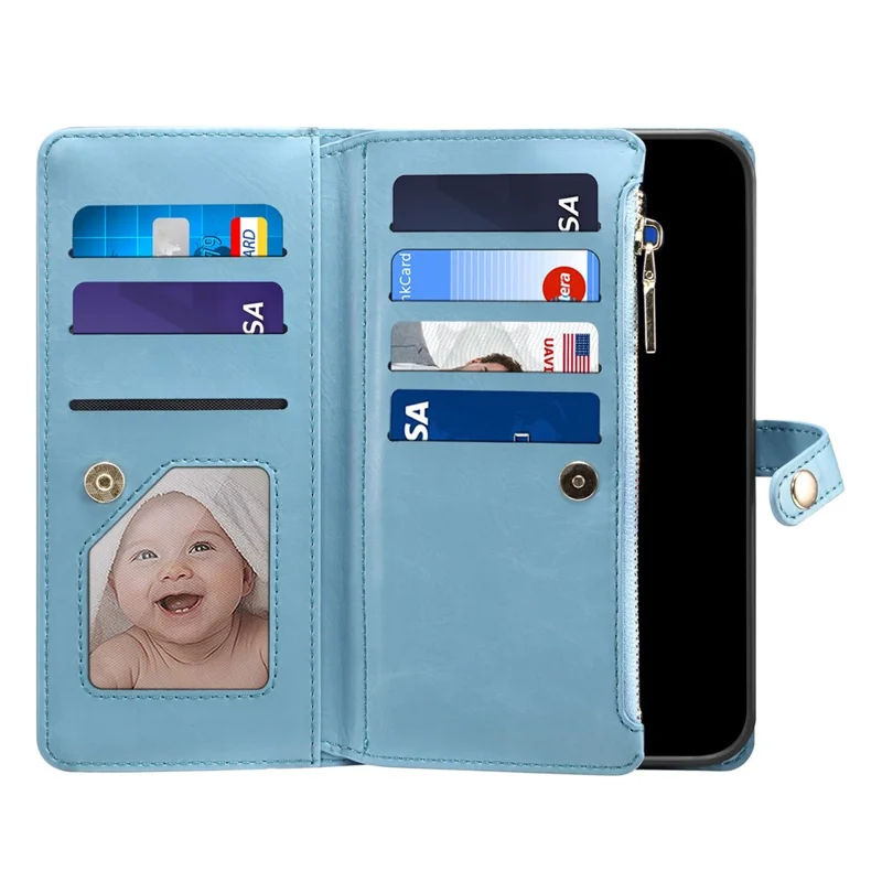 ESEBLE Galaxy Series For Samsung Galaxy S26 Ultra Case RFID Blocking Leather Zipper Phone Cover with Shoulder Strap + Wrist Strap - Blue