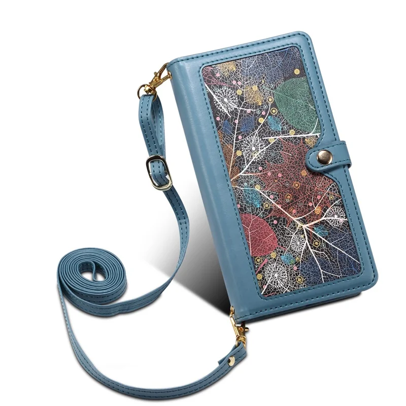 ESEBLE Galaxy Series For Samsung Galaxy S26 Ultra Case RFID Blocking Leather Zipper Phone Cover with Shoulder Strap + Wrist Strap - Blue