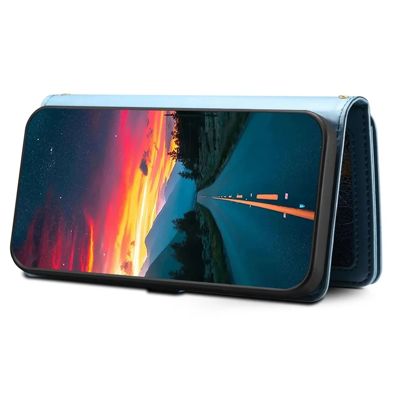 ESEBLE Galaxy Series For Samsung Galaxy A57 5G Case RFID Blocking Leather Zipper Phone Cover with Shoulder Strap + Wrist Strap - Blue