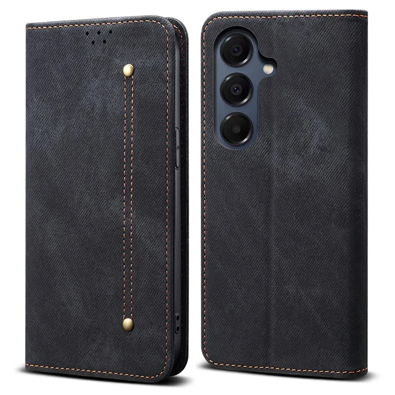 For Samsung Galaxy A37 5G Case Jeans Cloth Texture Anti-Scratch Leather Stand Phone Cover - Black