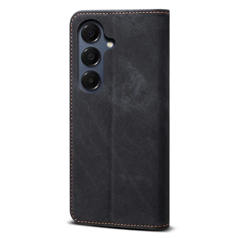 For Samsung Galaxy A37 5G Case Jeans Cloth Texture Anti-Scratch Leather Stand Phone Cover - Black