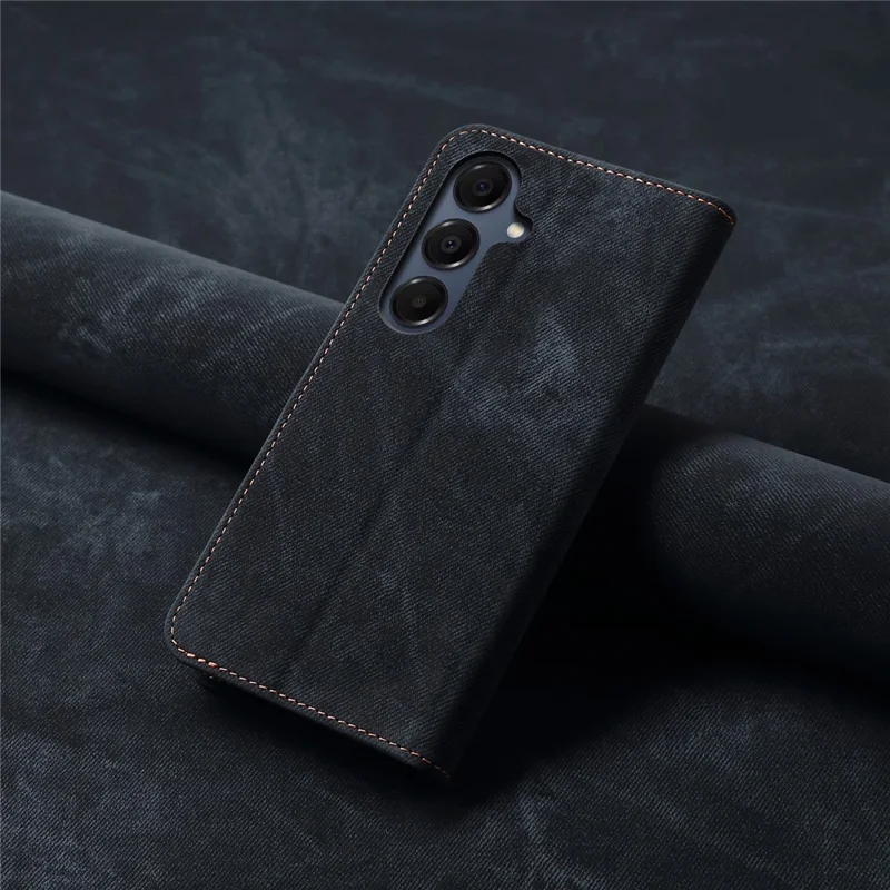 Cover per Samsung Galaxy A57 5G, Texture in Tessuto Jeans, Antigraffio, in Pelle con Supporto, Nero