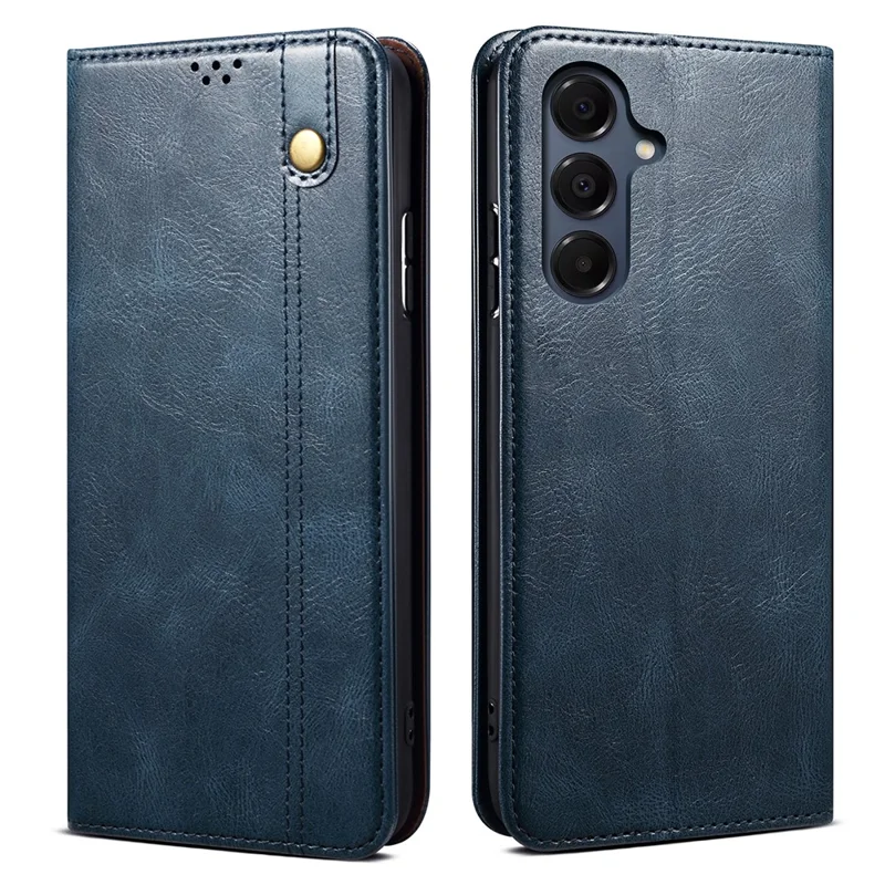 For Samsung Galaxy S26+ Case Crazy Horse Texture Waxy Leather Wallet Stand Phone Cover - Blue