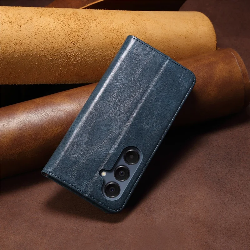 For Samsung Galaxy A57 5G Case Crazy Horse Texture Waxy Leather Wallet Stand Phone Cover - Blue