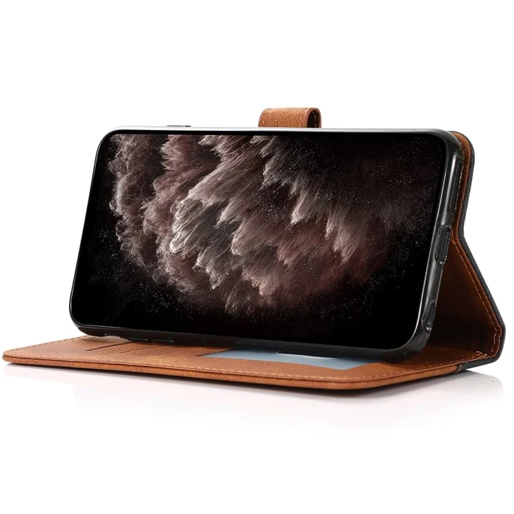 For Xiaomi Redmi Note 12 Pro 5G  / Note 12 Pro Speed 5G / Poco X5 Pro 5G Color Splicing PU Leather Stand Case Magnetic Clasp Phone Wallet Cover with Wrist Strap - Black / Brown
