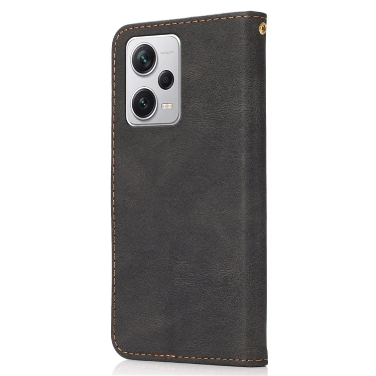 For Xiaomi Redmi Note 12 Pro 5G  / Note 12 Pro Speed 5G / Poco X5 Pro 5G Color Splicing PU Leather Stand Case Magnetic Clasp Phone Wallet Cover with Wrist Strap - Black / Brown