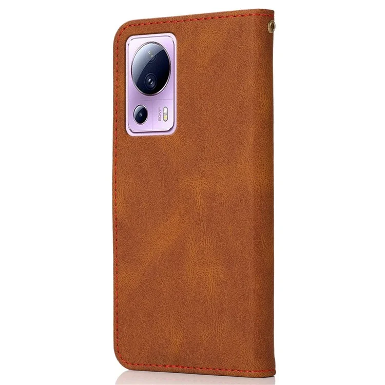 Корпус Сплайсинга Цветного Сплайсинга Для Xiaomi Civi 2 5g, Кожаная Кожаная Крышка Кошелька с Кожей. - Коричневый / Красный