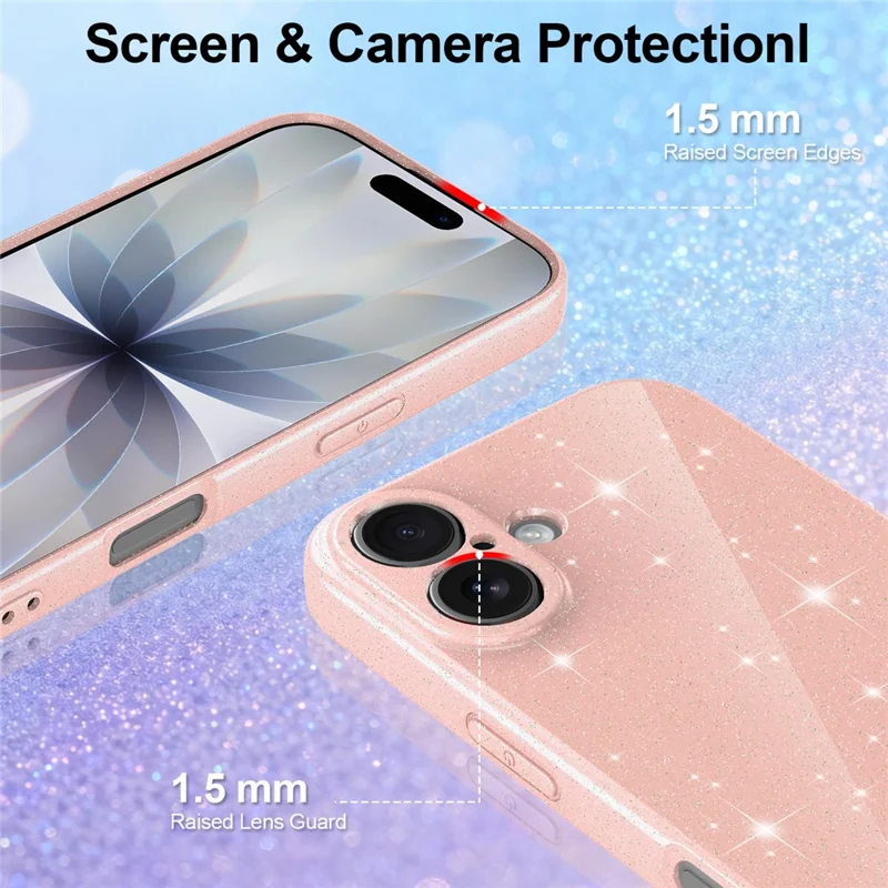 For iPhone 17 Magnetic Case Glitter TPU Shockproof Phone Cover with Lanyard Compatible with MagSafe - Pink