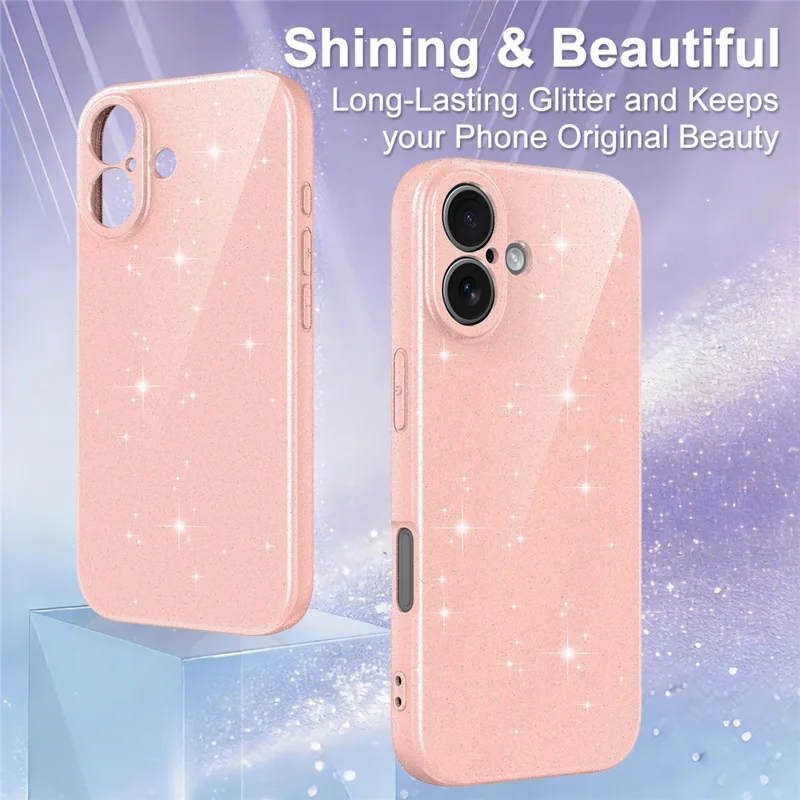 For iPhone 16 Magnetic Case Glitter TPU Shockproof Phone Cover with Lanyard Compatible with MagSafe - Pink