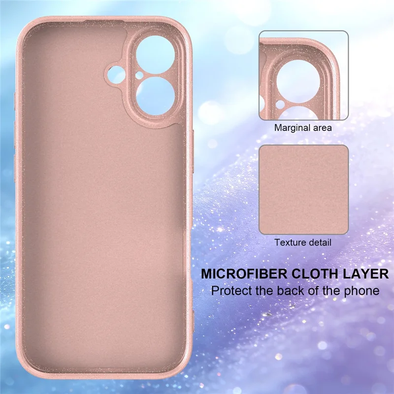 For iPhone 16 Magnetic Case Glitter TPU Shockproof Phone Cover with Lanyard Compatible with MagSafe - Pink