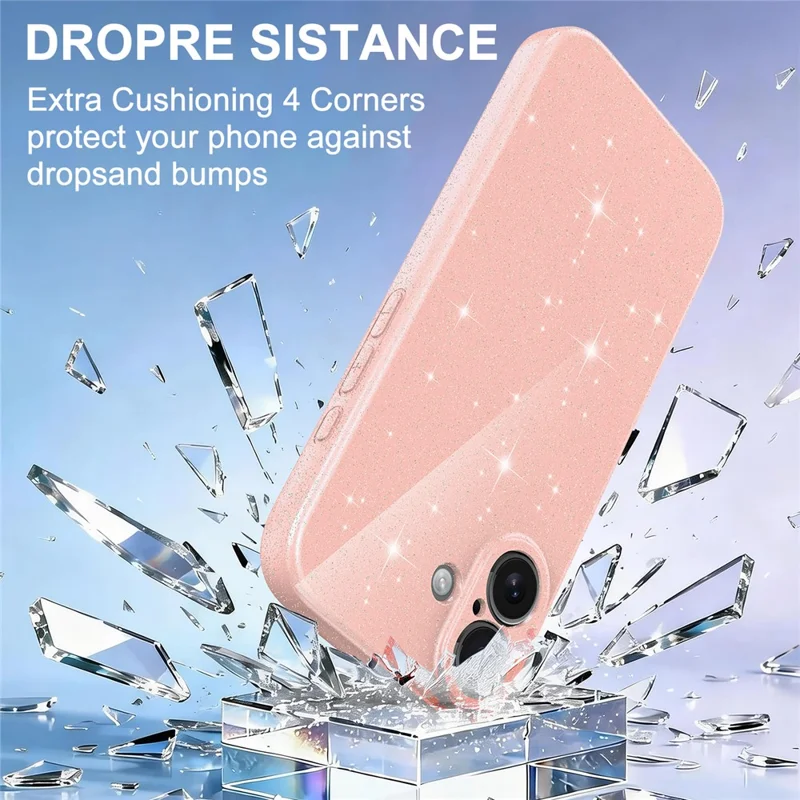 For iPhone 16 Magnetic Case Glitter TPU Shockproof Phone Cover with Lanyard Compatible with MagSafe - Pink