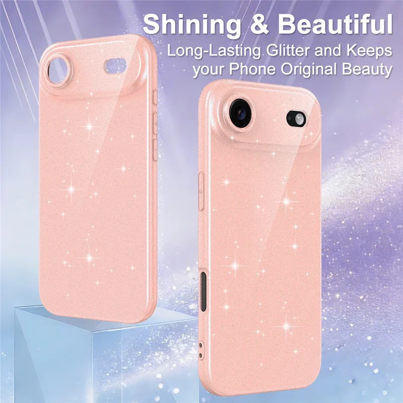 For iPhone Air Magnetic Case Glitter TPU Shockproof Phone Cover with Lanyard Compatible with MagSafe - Pink