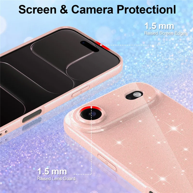 For iPhone Air Magnetic Case Glitter TPU Shockproof Phone Cover with Lanyard Compatible with MagSafe - Pink