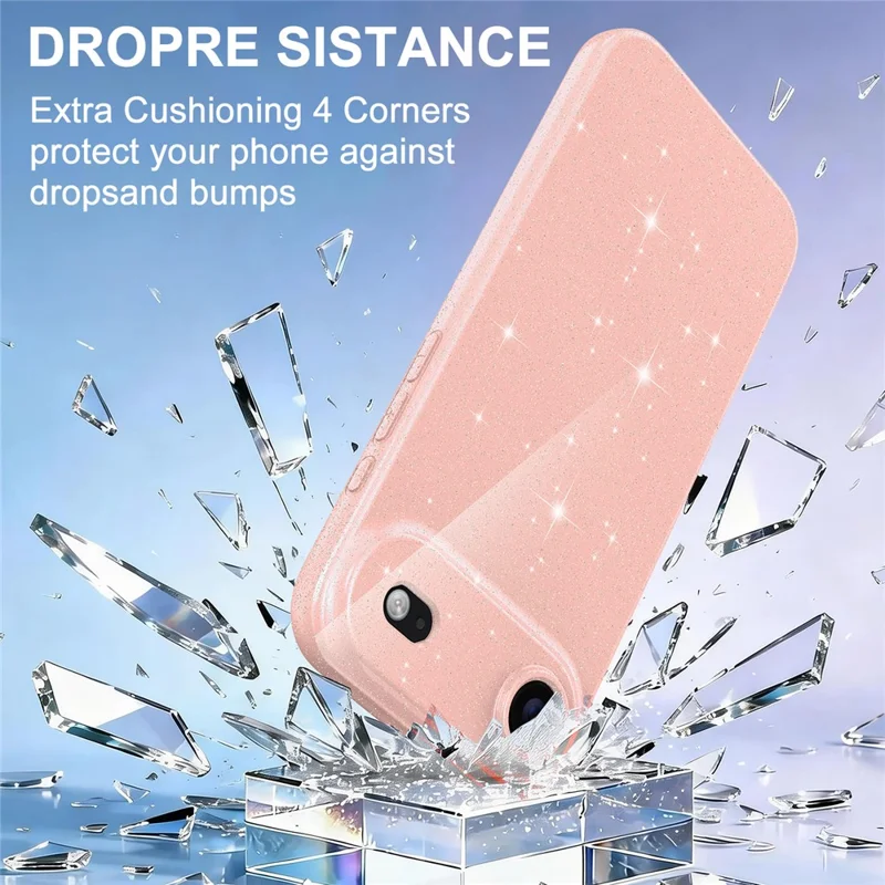 For iPhone Air Magnetic Case Glitter TPU Shockproof Phone Cover with Lanyard Compatible with MagSafe - Pink