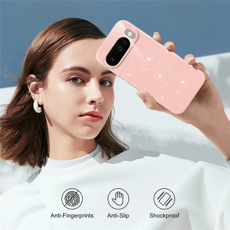 For Google Pixel 10 Magnetic Case Glitter TPU Shockproof Phone Cover with Lanyard - Pink