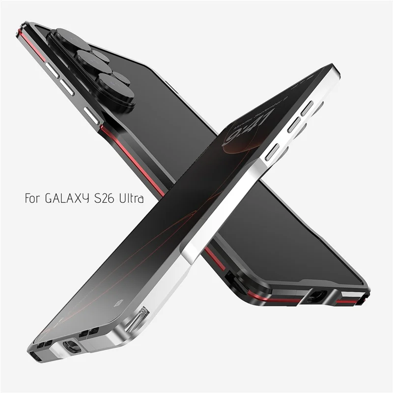 LUPHIE For Samsung Galaxy S26 Ultra Case Metal Bumper Frame Shockproof Phone Cover - Black  /  Red