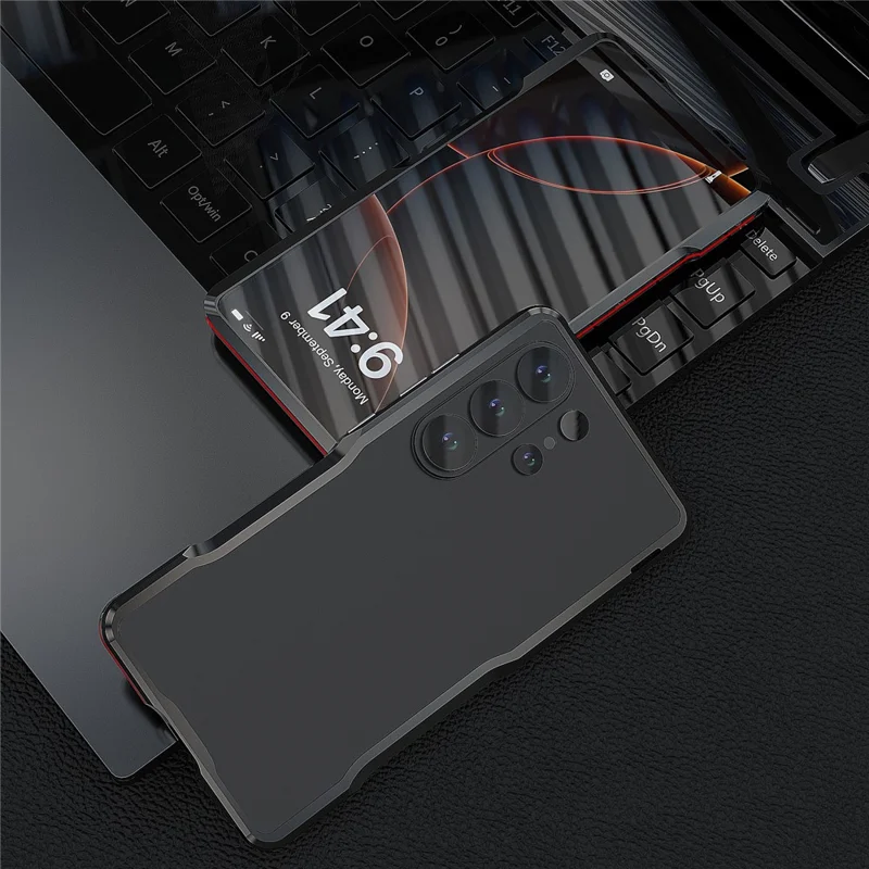 LUPHIE For Samsung Galaxy S26 Ultra Case Metal Bumper Frame Shockproof Phone Cover - Black  /  Red