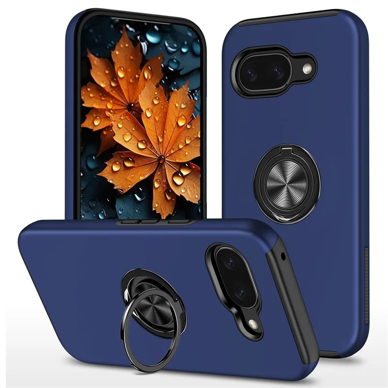 For Google Pixel 10a Case PC + TPU Phone Cover with Rotatable Ring Holder - Blue