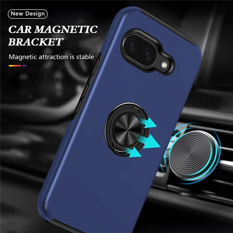 For Google Pixel 10a Case PC + TPU Phone Cover with Rotatable Ring Holder - Blue